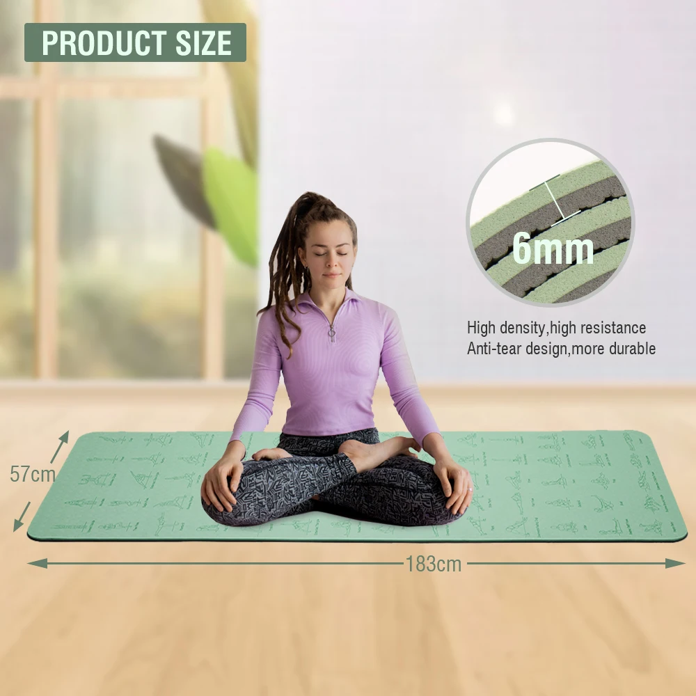 6mm Yoga Mat Non Slip Eco Friendly Fitness Exercise Mat with Carrying Strap Exercise Yoga Pilates Gymnastics TPE Pro Yoga Mats