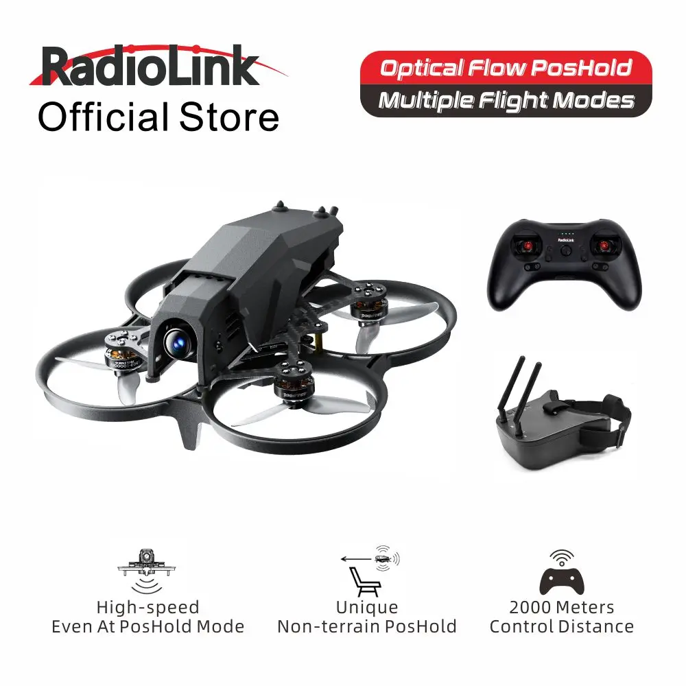 Radiolink F108 Drone de Course FPV Brushless à Flux Optique, Quadricoptère RC Whoop pour Débutant, PNP RTF, Récepteur Multi-protocole ELRS