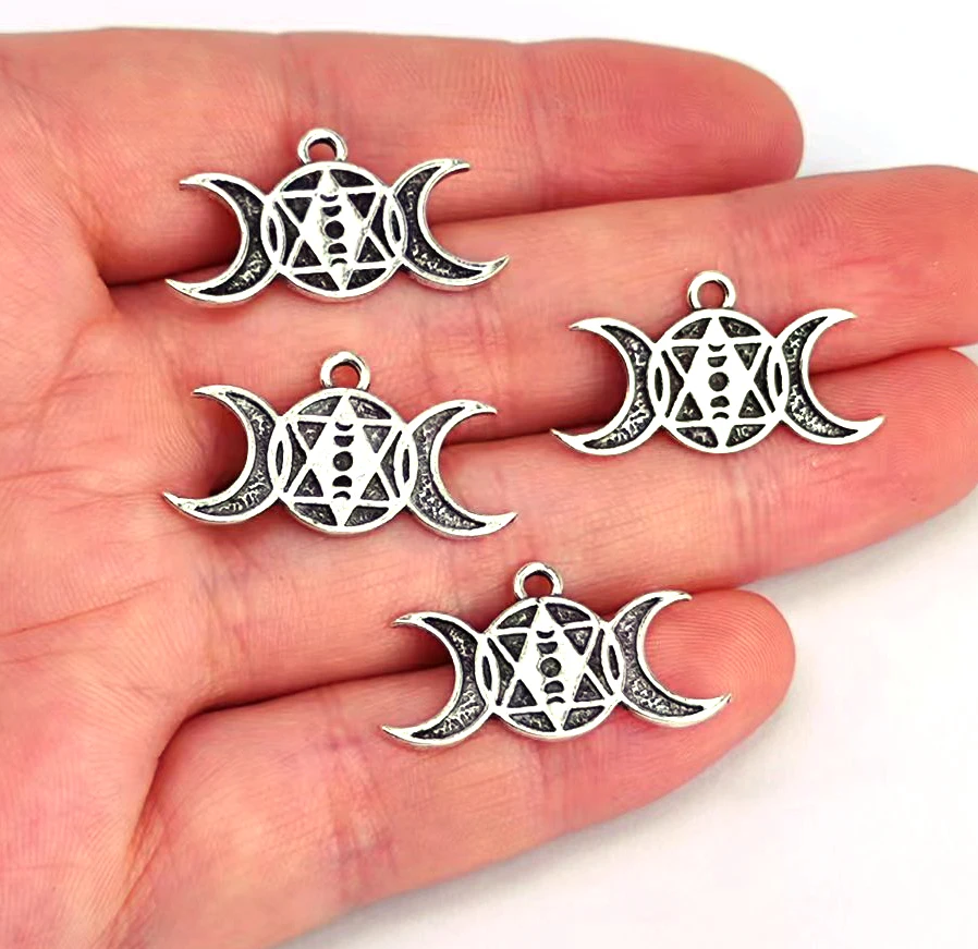 5pcs Occult Witch Hexagram Pendant charmTriple Moon Goddess Amulet Moonphases LunarVintage Jewelry for DIY women man Accessories