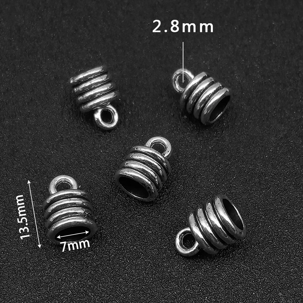 10pcs Antique Silver Crimp Cord End Cap Barrel with Loop for Beading Tassels Wire Thread Earring Bracelet Jewelry DIY Craft Make