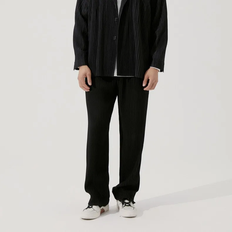 Miyake New 2025 Spring Summer Men's Loose Pleated Wide Leg Straight Pants Pleated Pants Casual Pleats Fashion Versatile Trousers