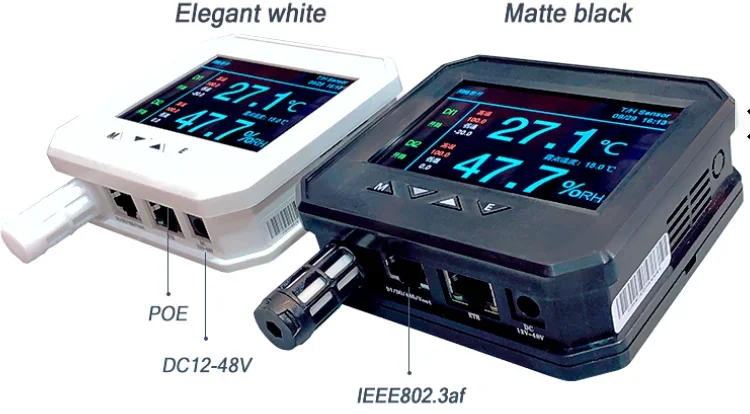 Ethernet temperature and humidity sensor with sound and light email power over ethernet