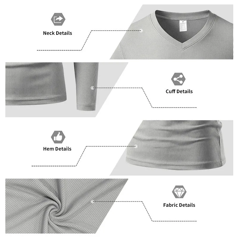 Herren Einteiliges Herbst- und Winter-Unterhemd mit V-Ausschnitt, Lässiges Loses Strick-Langarm-T-Shirt, Weiches und Dehnbares Basic-Layering-Oberteil – Detail 16