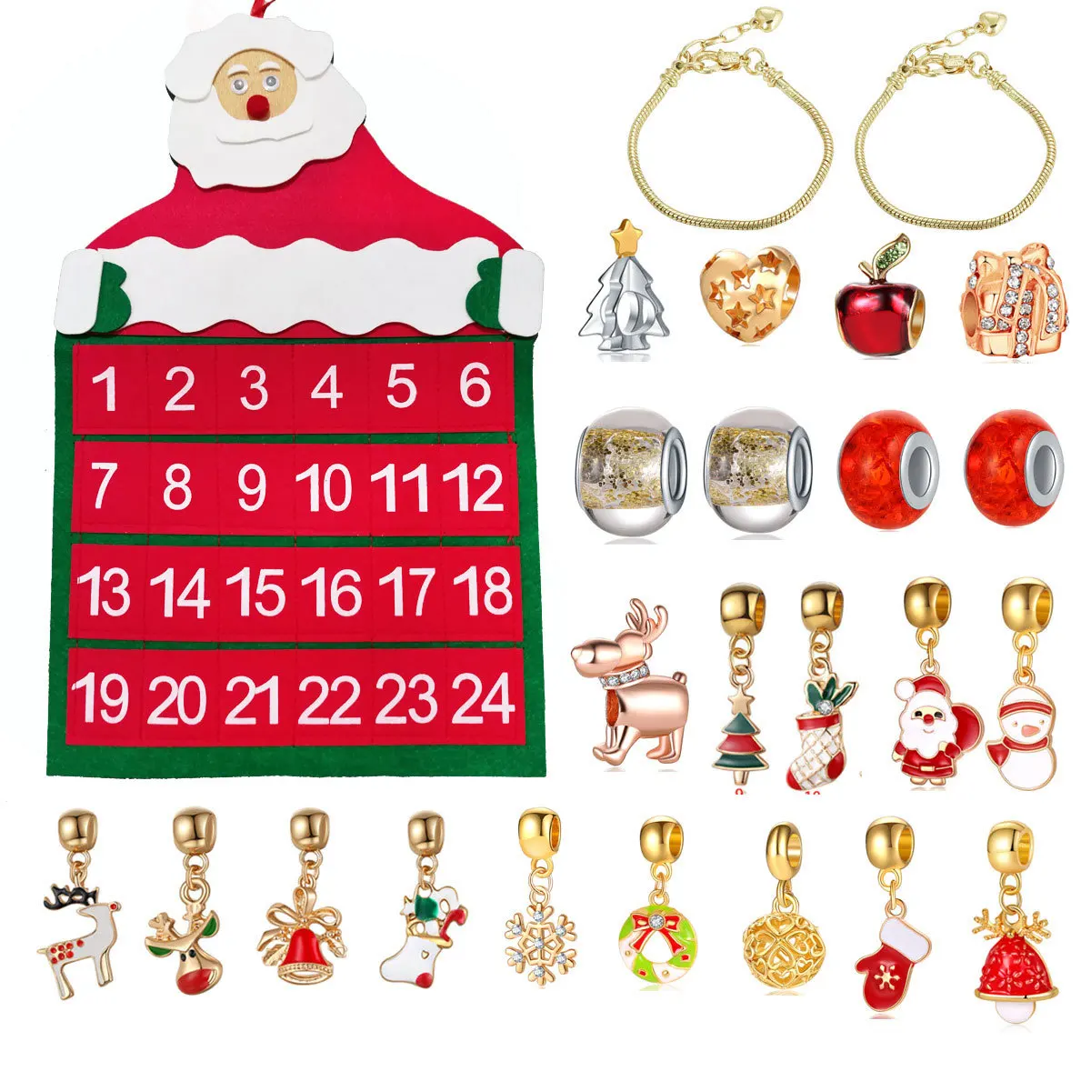 2024 Advent Calendar Cutdown Calendar Christmas Ornaments Gifts Advent Calendar Cloth Bag Bracelet Necklace Beaded diy Gift Set