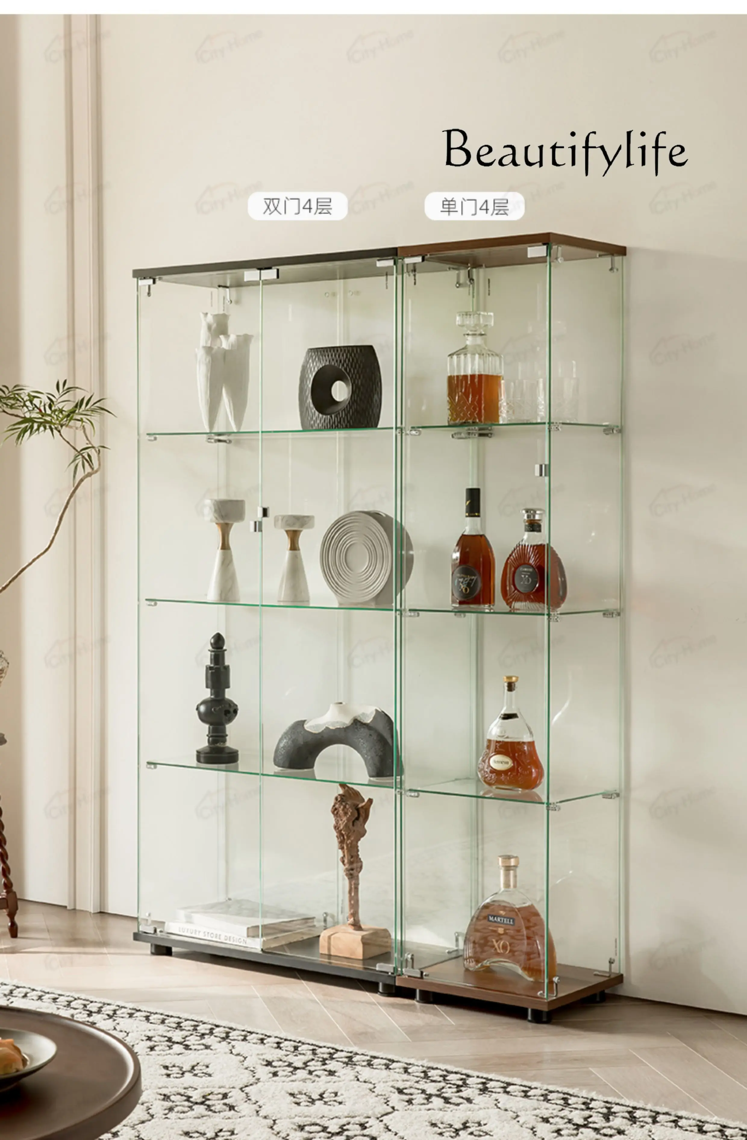 

Corner glass wine cabinet against the wall display cabinet simple borderless living room ornament dust rack