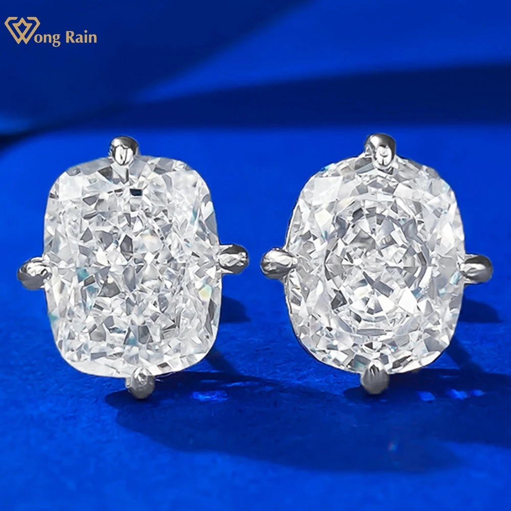 Wong Rain 100% 925 Sterling Silver Crushed Ice Cut 8*10 MM Lab Sapphire Gemstone Ear Studs Earrings for Women Jewelry Wholesale