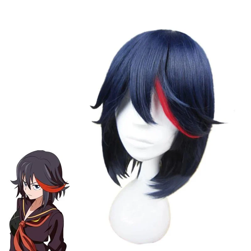 

Anime Matoi Ryuko Cosplay Wig for Women Short Blue with Red KILL La KILL Heat Resistant Hair Halloween Carnival Props