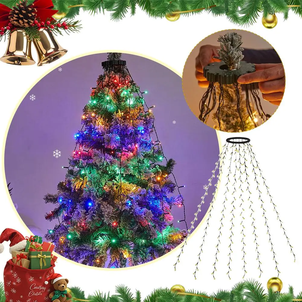 1.5M/2M LED String Lights Christmas Tree Tops Lights Waterproof 2025 Garden Outdoor Christmas Waterfall Light Decoration O3O0