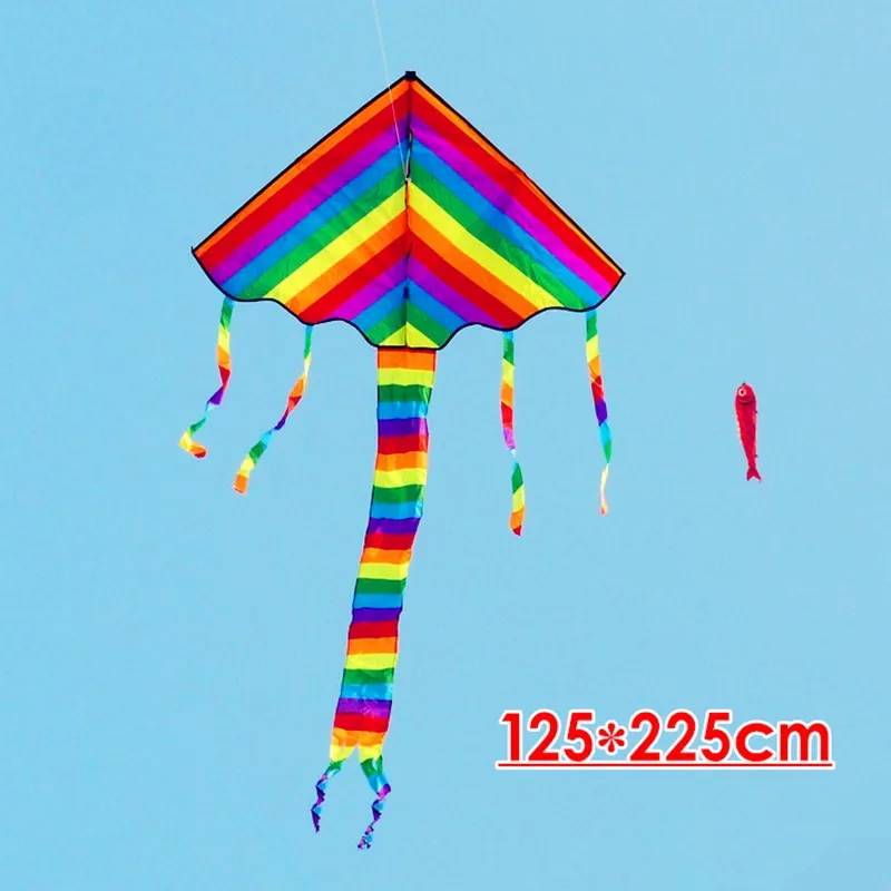 free shipping 10pcs/lot large rainbow kite kids kite line outdoor flying toy craft dragon kite windsocks cometa fish kite fun