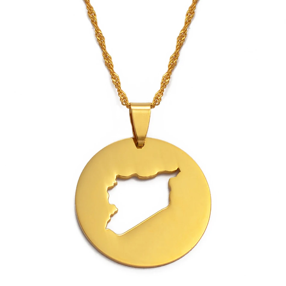 Anniyo 3CM Round Syria Map Necklaces for Women Charms Pendant Syrians Jewelry Middle East  @016021