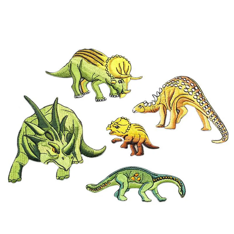 1pc High Quality Clothes Patches Iron On Embroidery Triceratops Dinosaur Patches Hot Fix Applique Sew On Garment Stickers