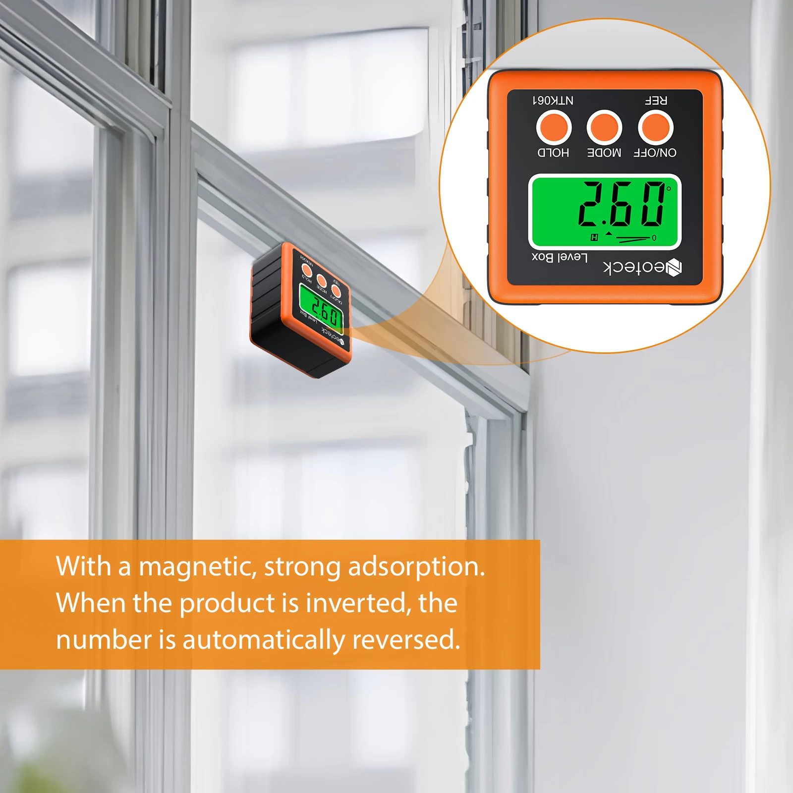 Neoteck Orange Aluminum Angle Finder Digital Protractor Inclinometer Electronic Level Box Magnetic Base Measuring Tools