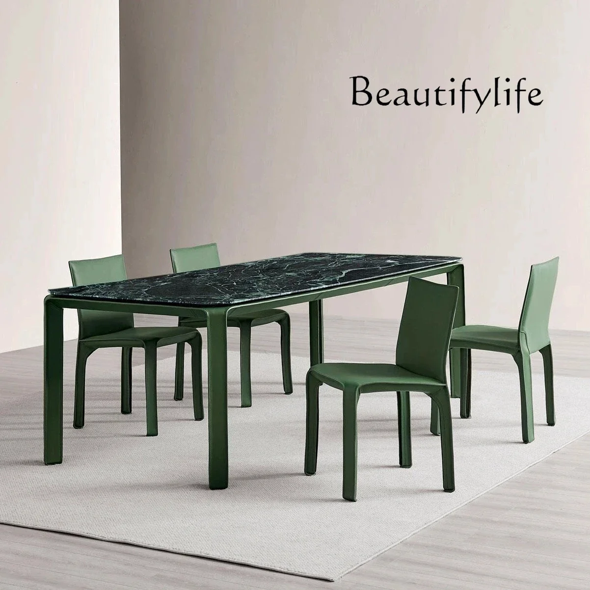 

Nordic high-end home leather design marble dining table high-end villa large flat dining table