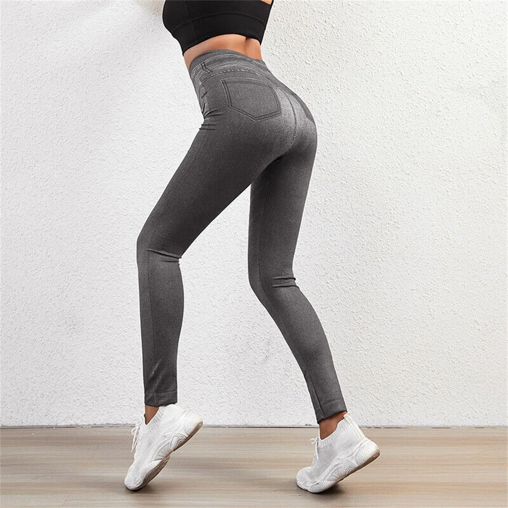 TUNIControl-Leggings de yoga élastiques sans couture pour femmes, jeggings en denim, pantalons taille haute, jeggings fessiers ajustés, 216.239.