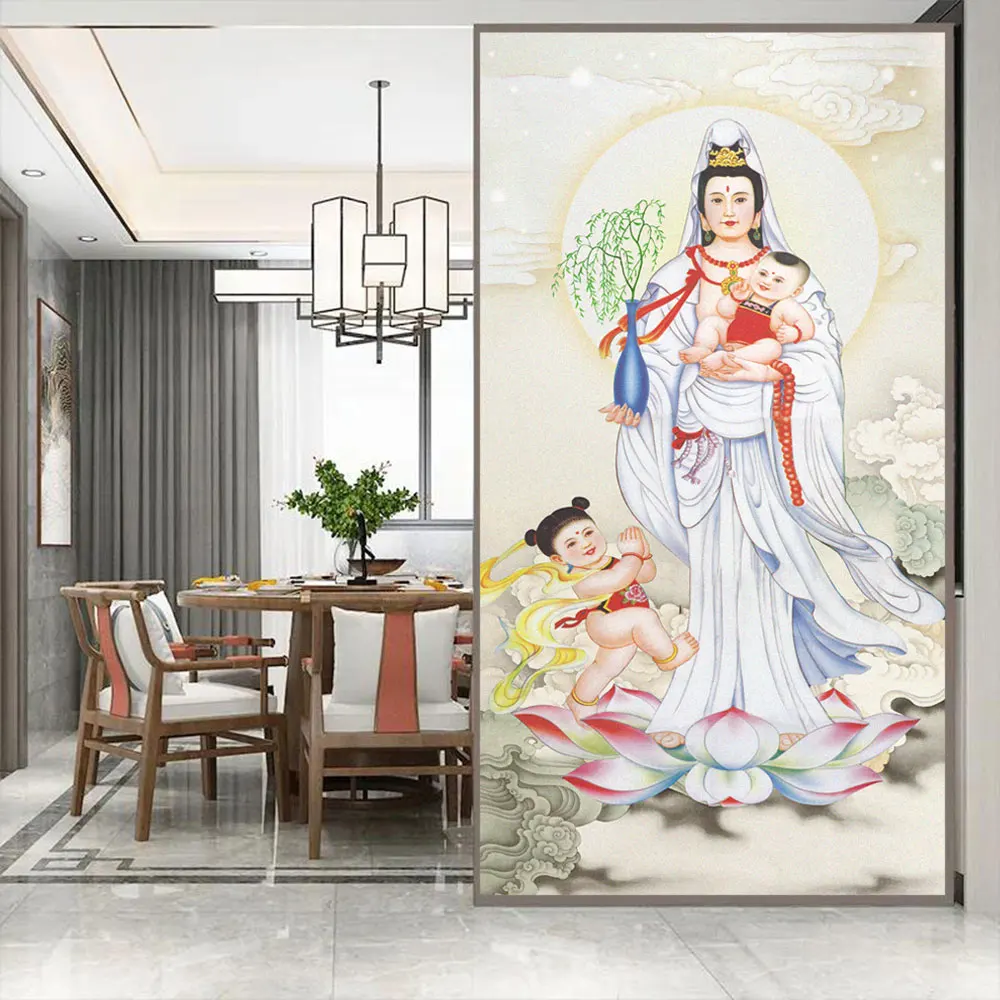 Guanyin Pattern Privacy Window Film Heat Control UV Blocking Window Glass Film Static Cling Decorative Frosted Window Sticker