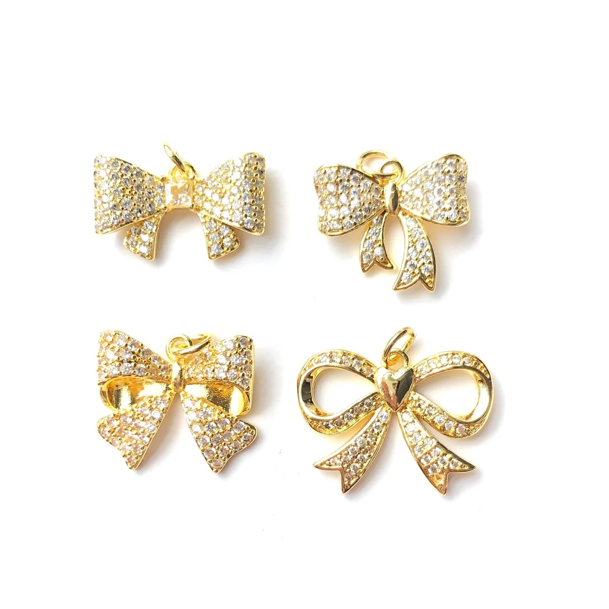 5pcs Gold-Plated Bow Tie Pendants Clear Zirconia Pave Bowknot Charms for Women Jewelry Earring Bracelet Necklace Making Findings