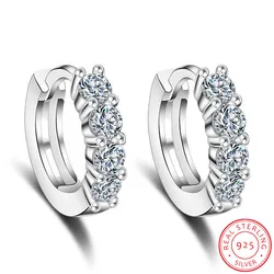 2024 New Three Stone Earrings Real 925 Sterling Silver 4mm Round Moissanite Hoop Earrings for Women Jewelry Gift Valentine Day