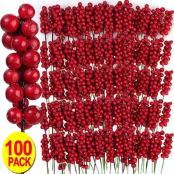 Artificial Foam Berries Red Holly Berry Stems DIY Xmas Tree Wreath Fake Plants Fruit Bouquet Ornament Xmas Party Home Decoration