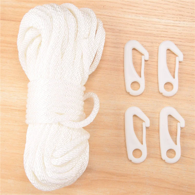 ABNL 50 Feet X 1/4Inch Flag Pole Halyard Rope With 4 Pieces Flag Pole Hook Clips,Outdoor Flagpole Accessories Compatible