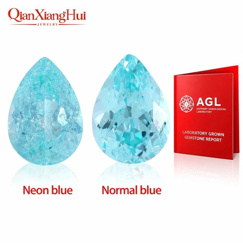 Pear Shape Lab Grown Yttrium Aluminum Garnet YAG Loose Gemstone Neon Blue Paraiba With Inclusions  Ring Pendant Jewelry Making