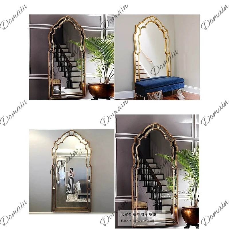 European Baroque Vintage Full Length Floor Mirror Classical Carved Dressing Mirror for Home Use