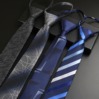 Luxury 7cm Mens Tie Pre-tied Easy Wear Neck Tie For Men Zipper Lazy Pre-tied Business Wedding  Stripes Plaid Women Necktie