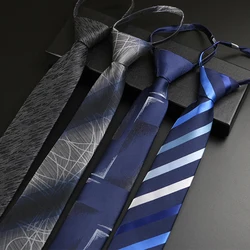 Luxury 7cm Mens Tie Pre-tied Easy Wear Neck Tie For Men Zipper Lazy Pre-tied Business Wedding Stripes Plaid Women Necktie