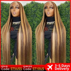 Perruque Lace Front Wig naturelle lisse ombrée blonde, 13x4, 13x6, à reflets, 360 de densité