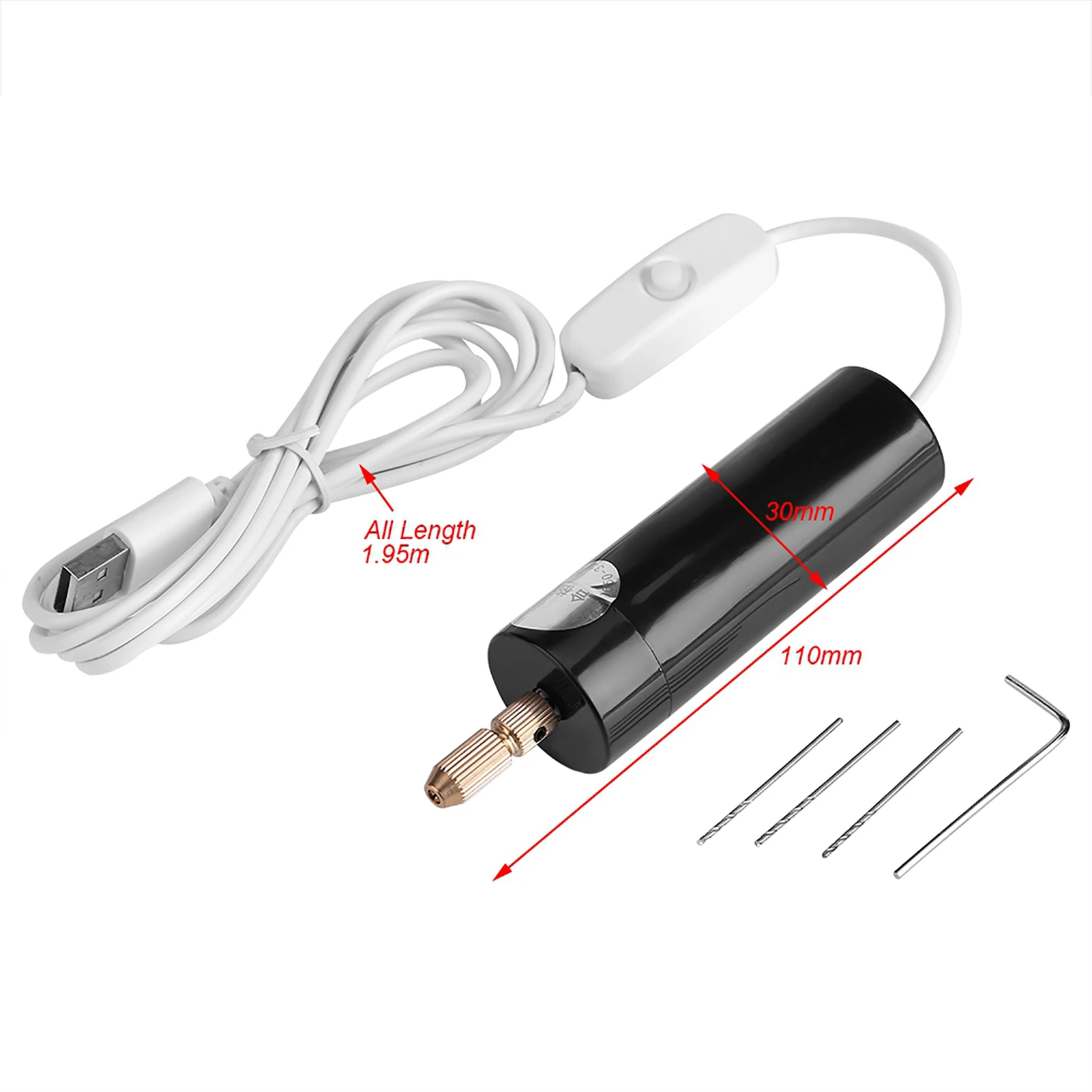 Portable Mini Small Electric Drills Handheld Micro USB with 3pc Bits DC 5V