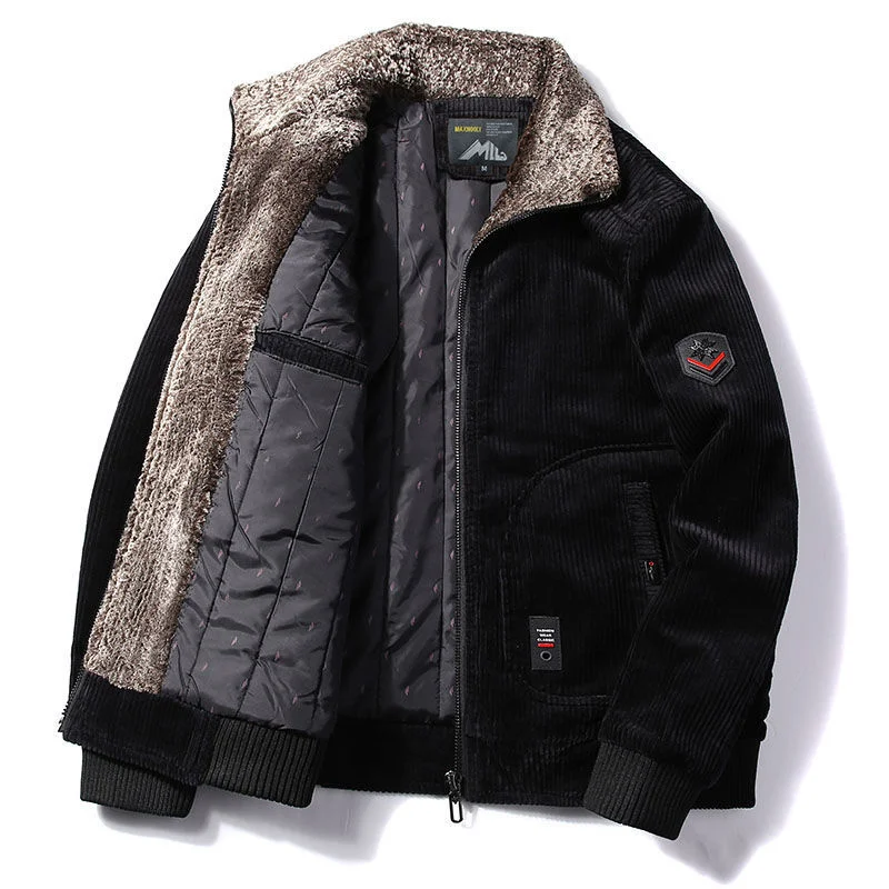 Mens Warm Winter Corduroy Jackets and Coats Fur Collar Winter Casual Jacket Outwear Male Thermal Windbreaker Plus Size 6XL