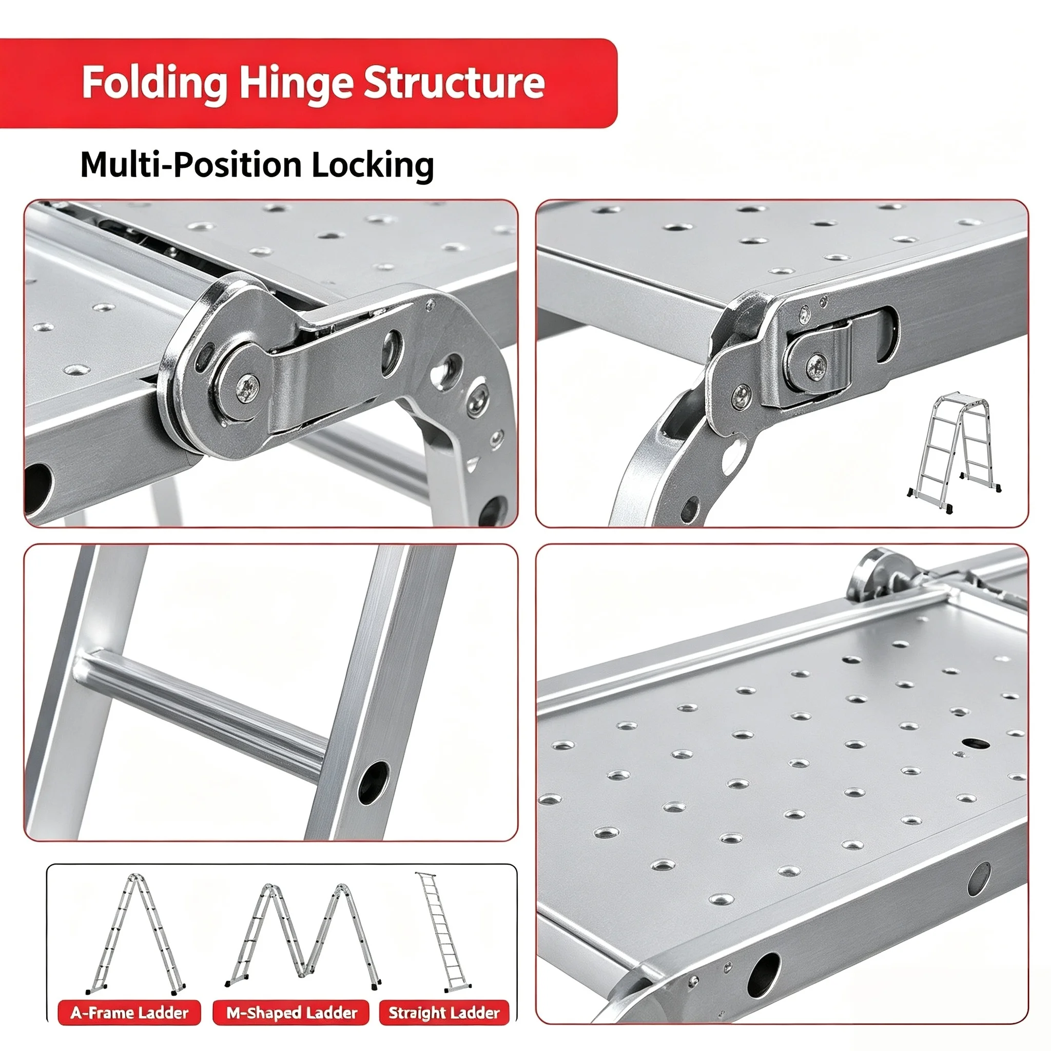 Folding Height‑Adjustable Scaffold Stool, Thick Portable Work Ladder, Aluminum‑Iron Platform for Construction Decoration