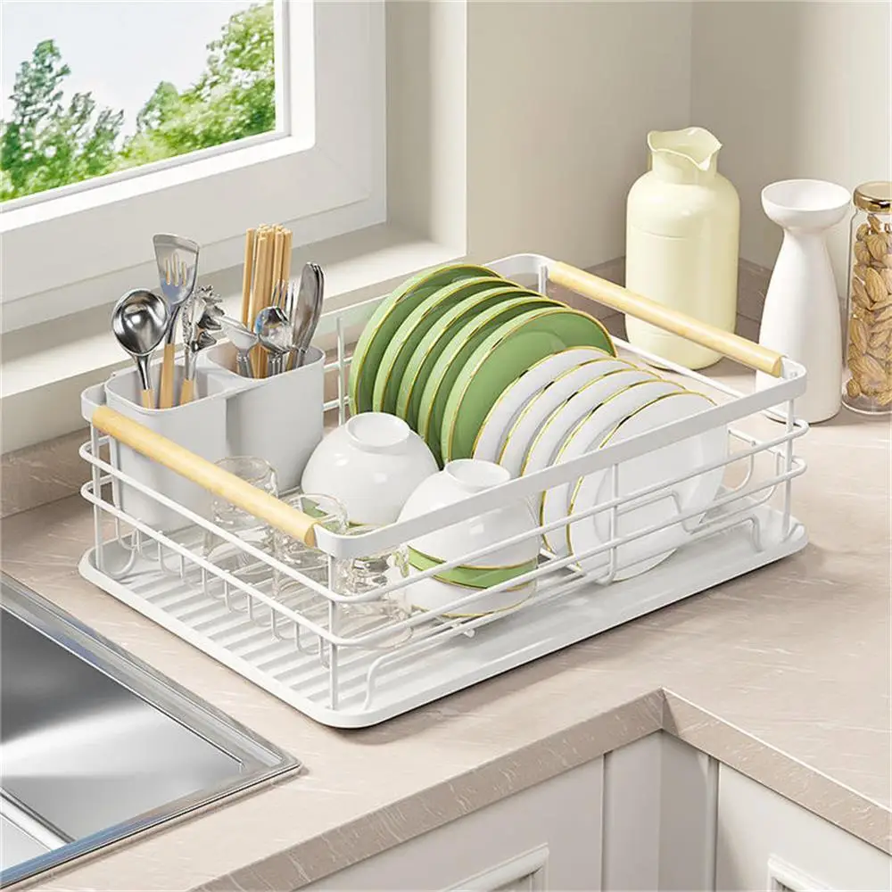 

Multifunctional Kitchen Shelves Detachable Sustainable Single Layer Drain Tray Storage Cutlery Storage Racks White Black