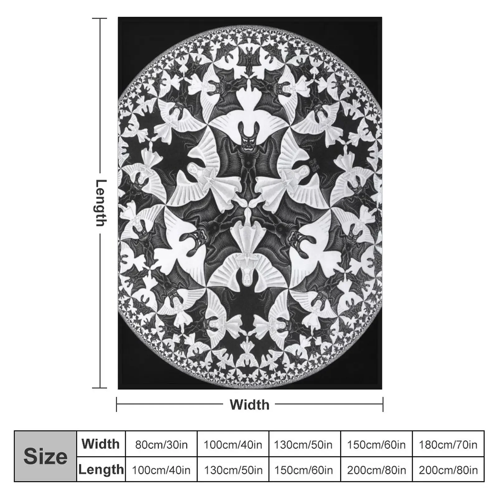 Circle Limit IV (Bats Pattern), by Maurits Cornelis Escher Throw Blanket Nap Luxury Throw Hair Luxury St Blankets