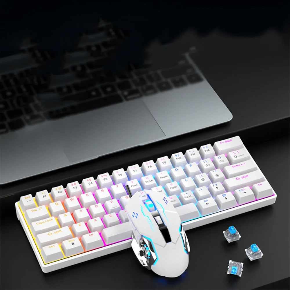 Wired 60% Gaming Keyboard and Mouse Combo, 61-Key Ultra-Compact Backlit Mechanical Feel Keyboard for PC/Windows/ Vista/ Win