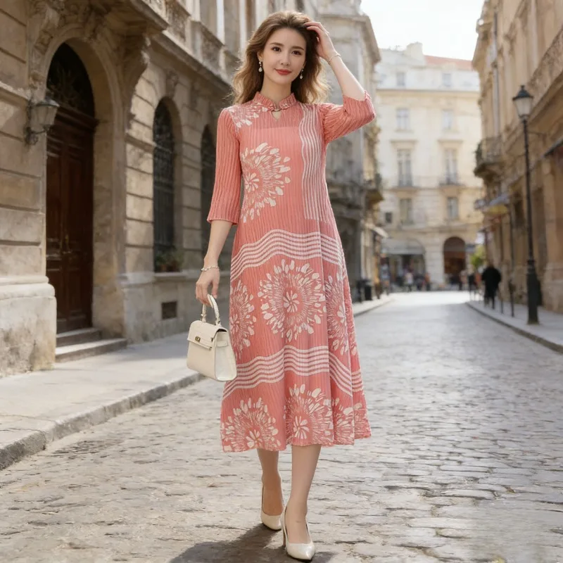 

Плиссированное платье Miyake с принтом, коллекция Весна 2026, новинка, женское элитное миди-платье со складками, стройнящее, элегантное, в стиле ретро