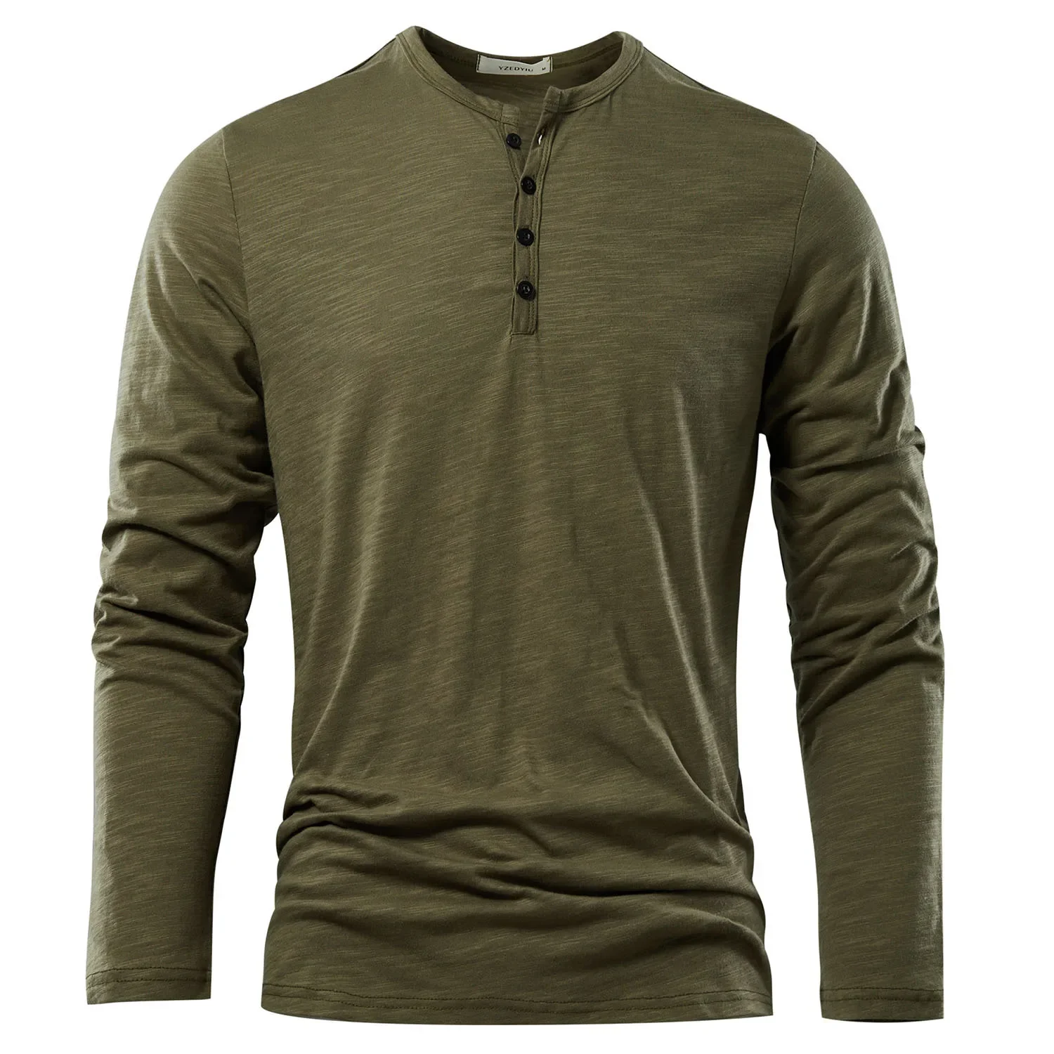 Autumn Solid Casual Mens T-shirts Henery Neck  Long Sleeve T Shirt for Men Breathable Male Tops Classic Versatile Clothes