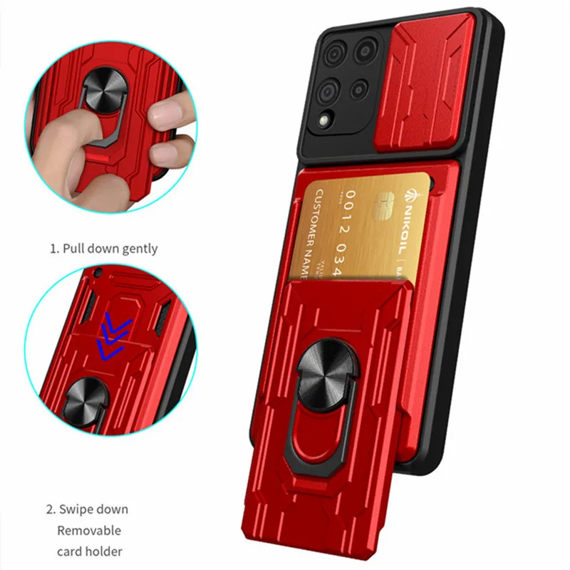 For Samsung Galaxy M32 6.4inch Case Magnetic Ring Armor Card Slot Car Holder Phone Case For Samsung M 32 M325 SM-M325F Cover