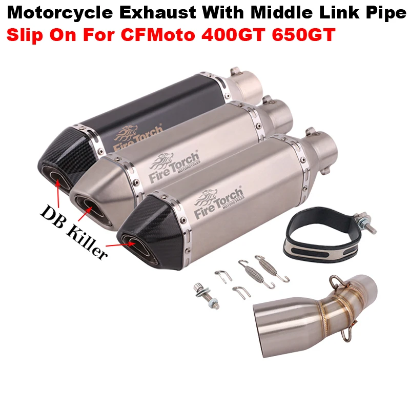 

Slip On For CFMoto 400GT 650GT 400 650 GT Motorcycle Exhaust Escape System Middle Mid Link Pipe With Muffler Removable DB Killer