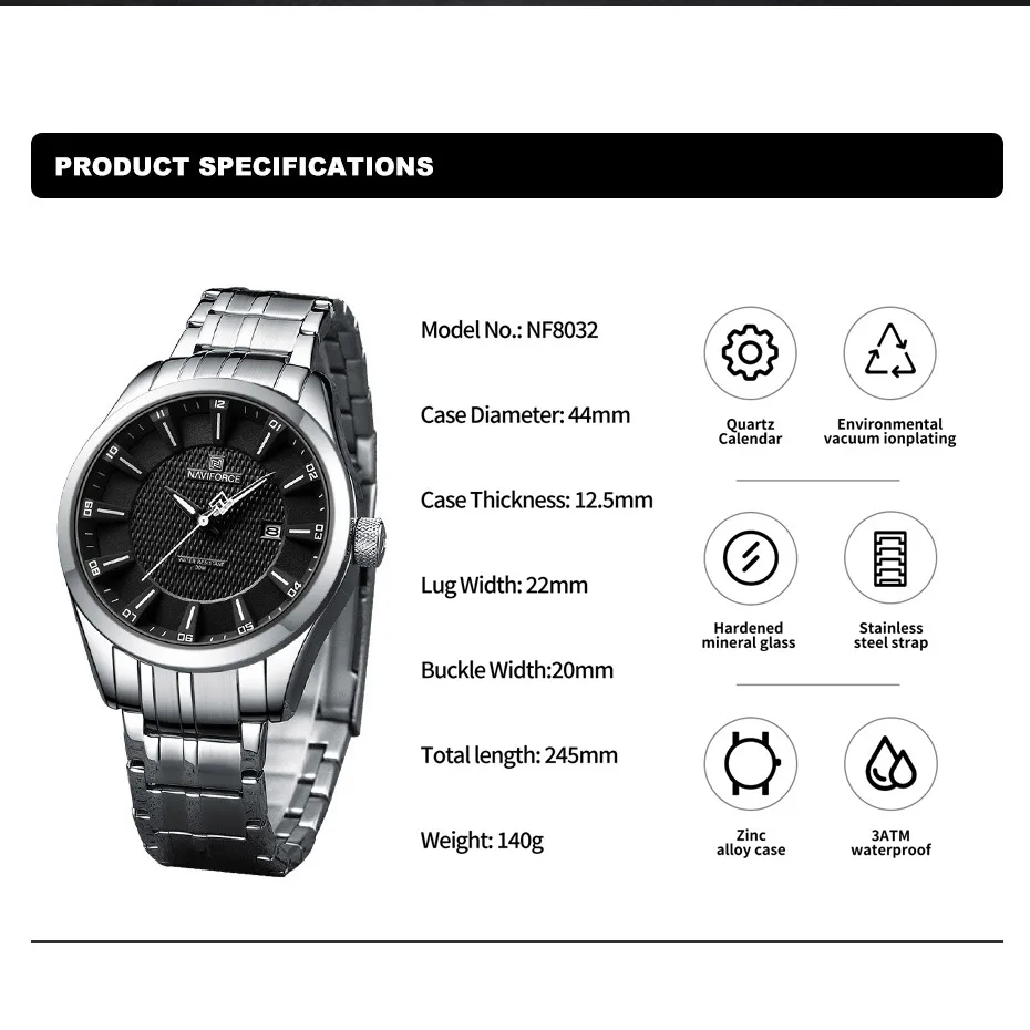 NAVIFORCE Brand 2023 New Design Men\'s Quartz Wristwatches Stainless Steel Strap Waterproof Watch Male Date Clock Reloj Hombre