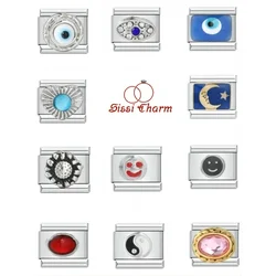 Sissi Charms New 9mm Width Stainless Steel Devil's Evil Eyes Demon Italian Charm Links Bracelet Jewelry DIY Making Wholesale Gif