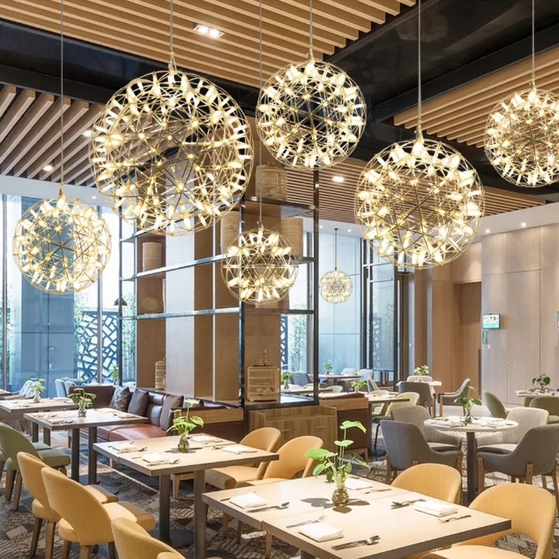 Firework Bar LED Stainless Steel Ball Pendant Modern Vintage Loft Creative Restaurant Decor Bar Lights