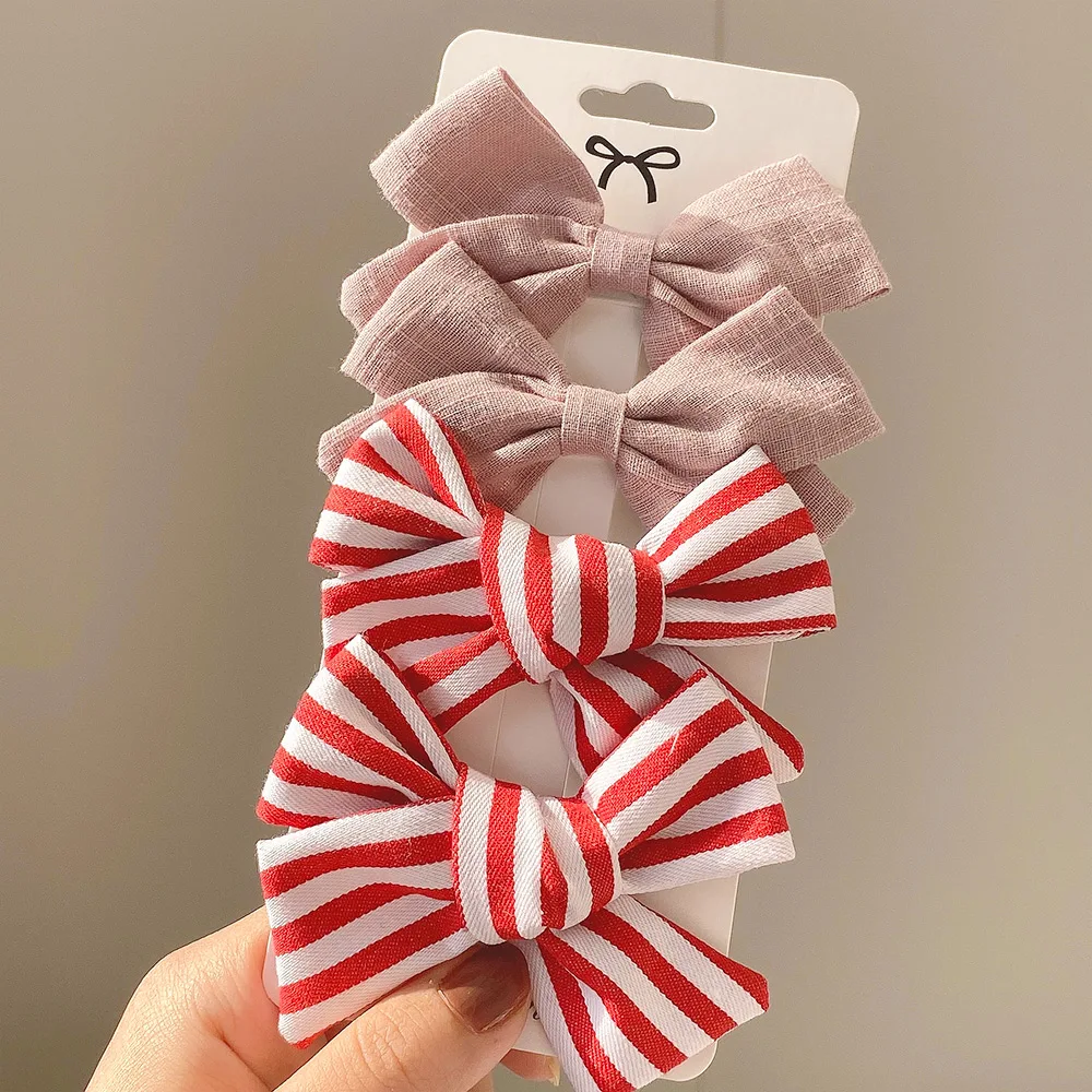 4Pcs/Set Print Soft Cotton Hairpin Cute Girls Colorful Hair Bowknot Clips Kids Solid Hair Bow Headwear Children Hair Accessories