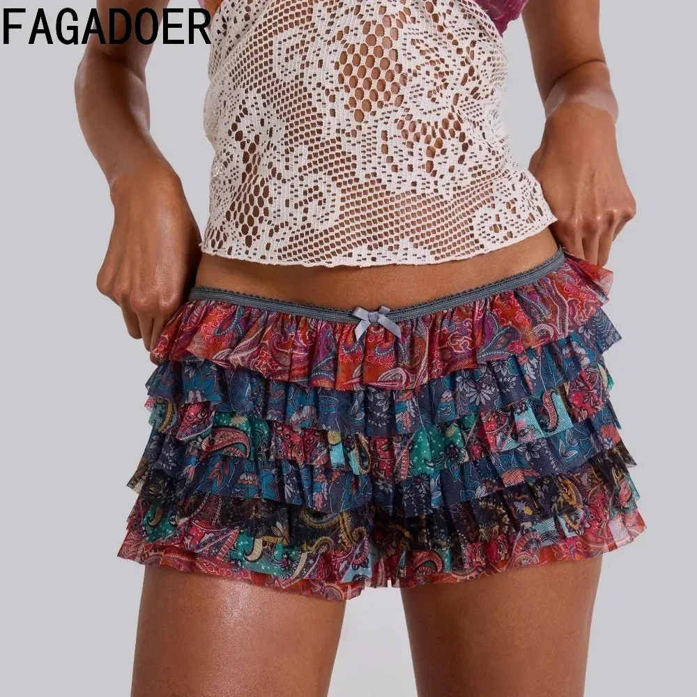 Fagadoer y2k streetwear feminino 2 peça conjunto roupa moda impressão manga longa colheita superior e bolha puff saia ternos roupas femininas