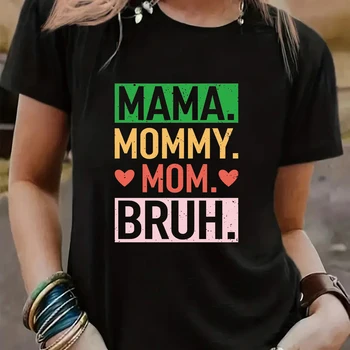 Happy Mother's Mama Mommy Bruh 프린트 티셔츠, 반팔 라운드넥 캐주얼 상의, 여성 의류, 2024 여름 신상 