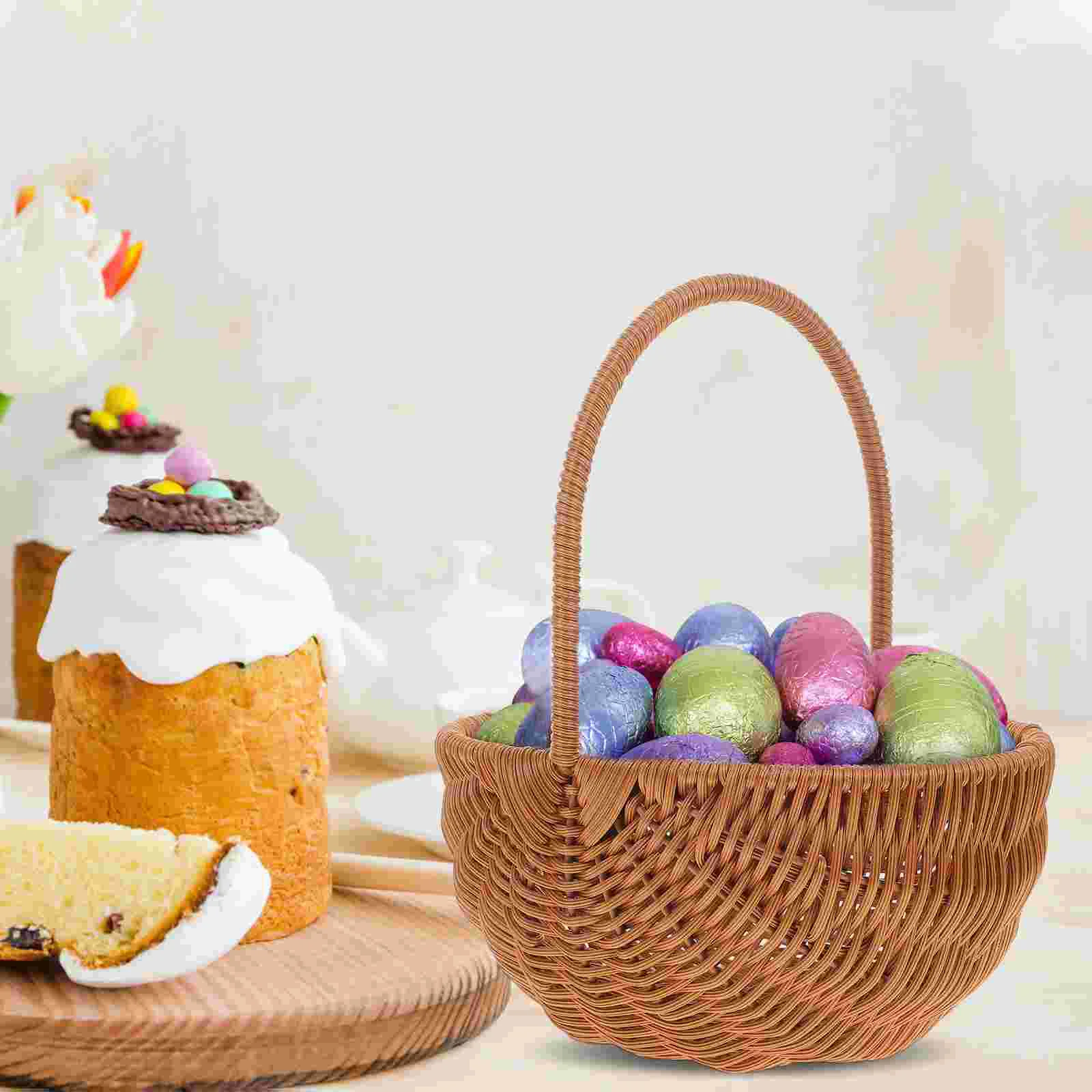 Rectangular Easter Basket Weaving Easter Storage Holder Mini Handcraft Basket Ornament Party Decor with Handle