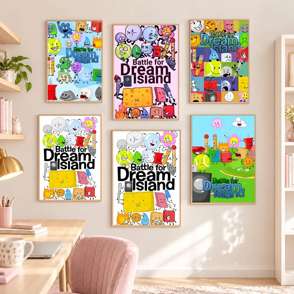 Battle For Dream Island BFDI Poster Self-adhesive Waterproof Paper Sticker Coffee House Bar Room Wall Decor