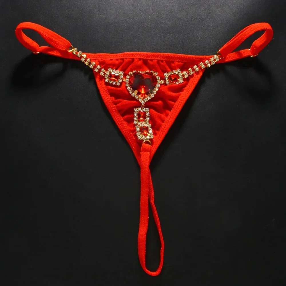 أحمر القلب ثونغ كريستال G سلسلة سراويل للنساء مثير حجر الراين بيكيني الديكور النسيج الأسود ثونغ أسفل 2024 اكسسوارات #5