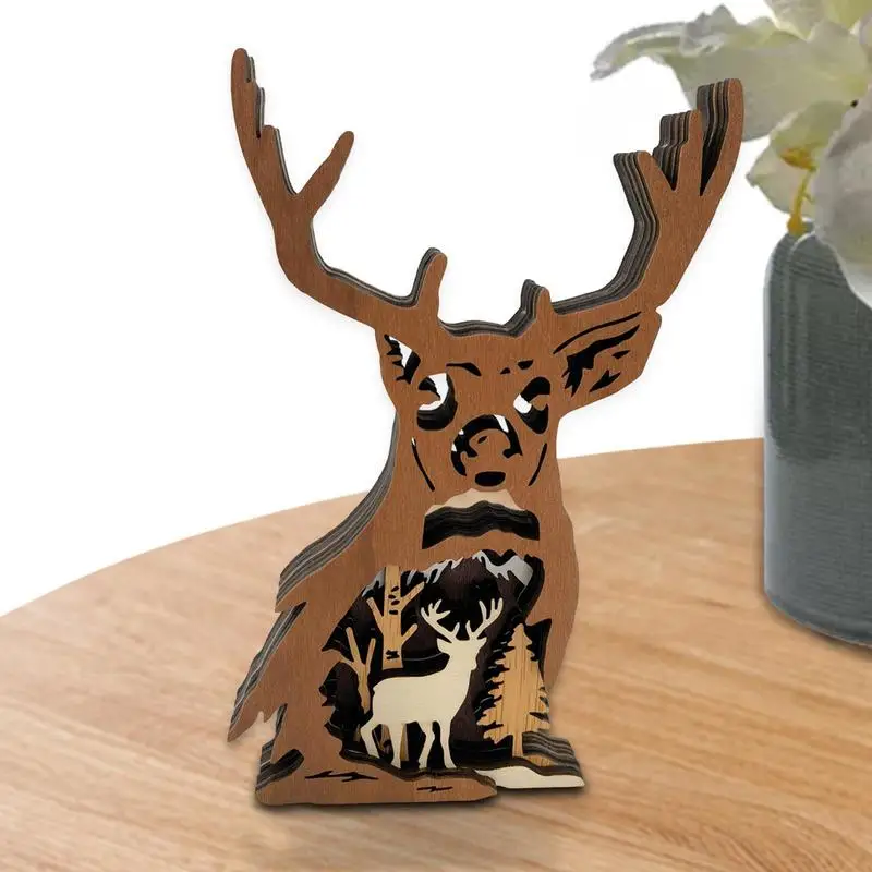 Multi Layer Wood Art Creative Wood Carving Art  Forest Elk Wood Crafts Wood  For Home Furnishing Wall Decorations Wall Desktop