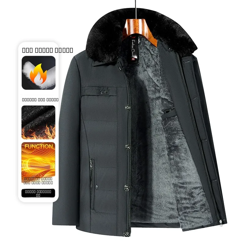 

Мужская хлопковая куртка с отложным воротником и меховым воротником на подкладке, повседневная теплая морозостойкая зима 2025 Busin Gentleman...