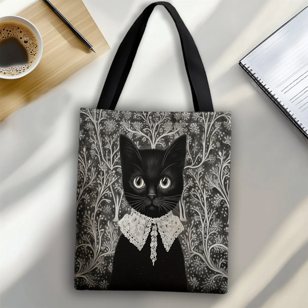 Cat Element 1pc - Retro Cat Pattern Tote Bag - High Quality Ladies' Bag - Perfect for Shopping, Daily Use